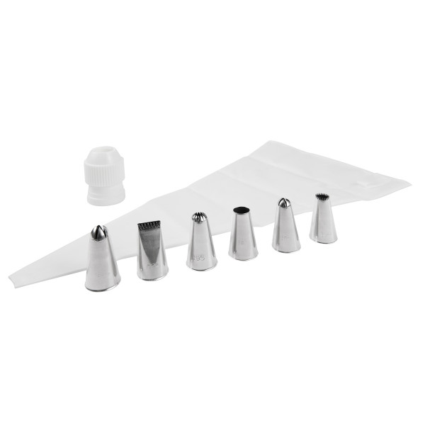 PIPING SET (40 cm PIPING BAG, COUPLER, 6 NOZZLES STAINLESS STEEL)_