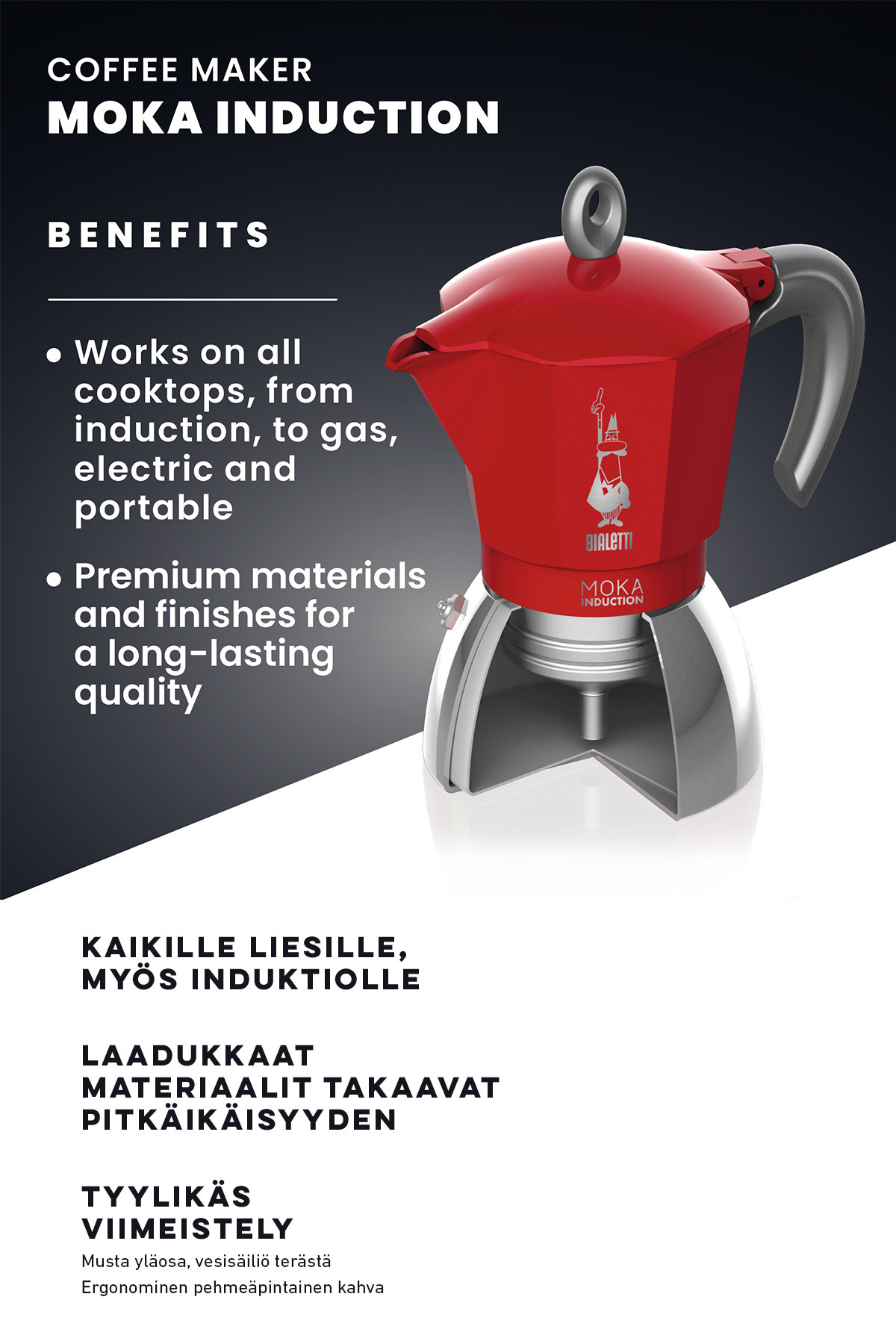  Bialetti - Moka Induction, Moka Pot, Suitable for all Types of  Hobs, 6 Cups Espresso (7.9 Oz), Red: Home & Kitchen